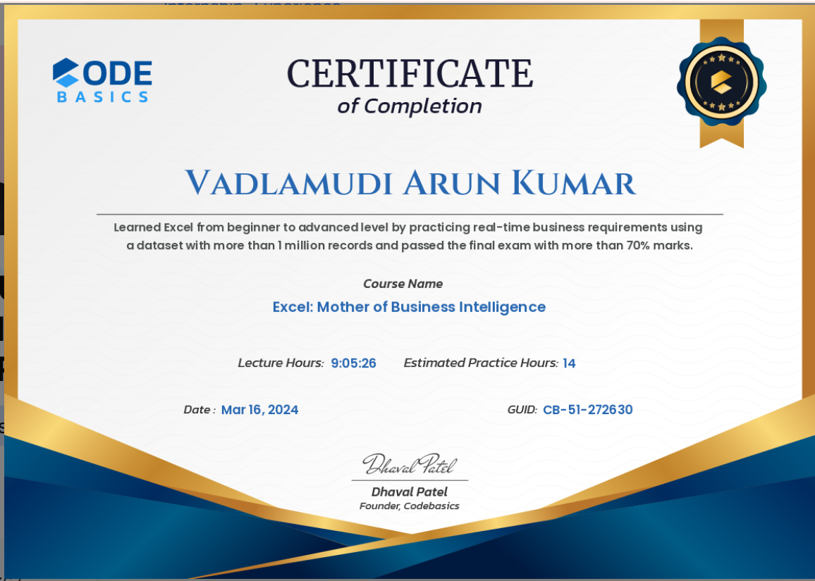Excel Certificate